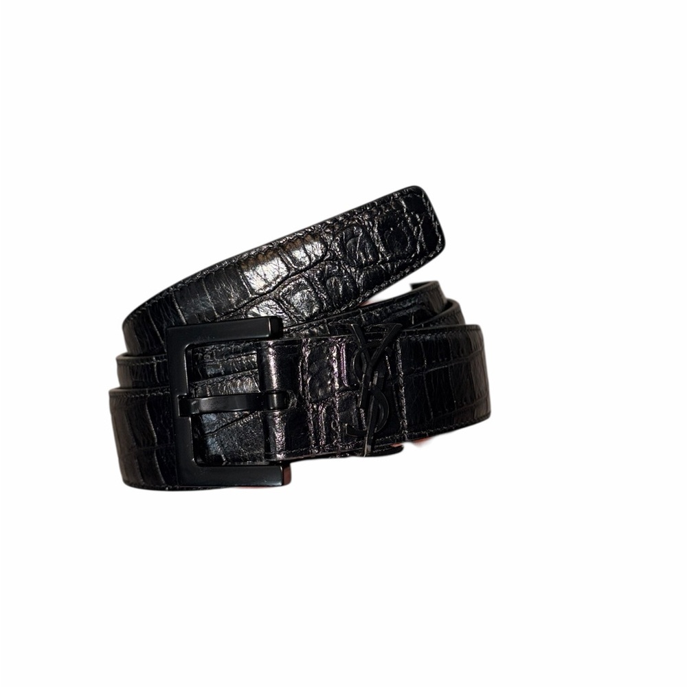 🚩Yves Saint Laurent Black Croc-Embossed Belt size 95 authentic - Picture 7 of 9